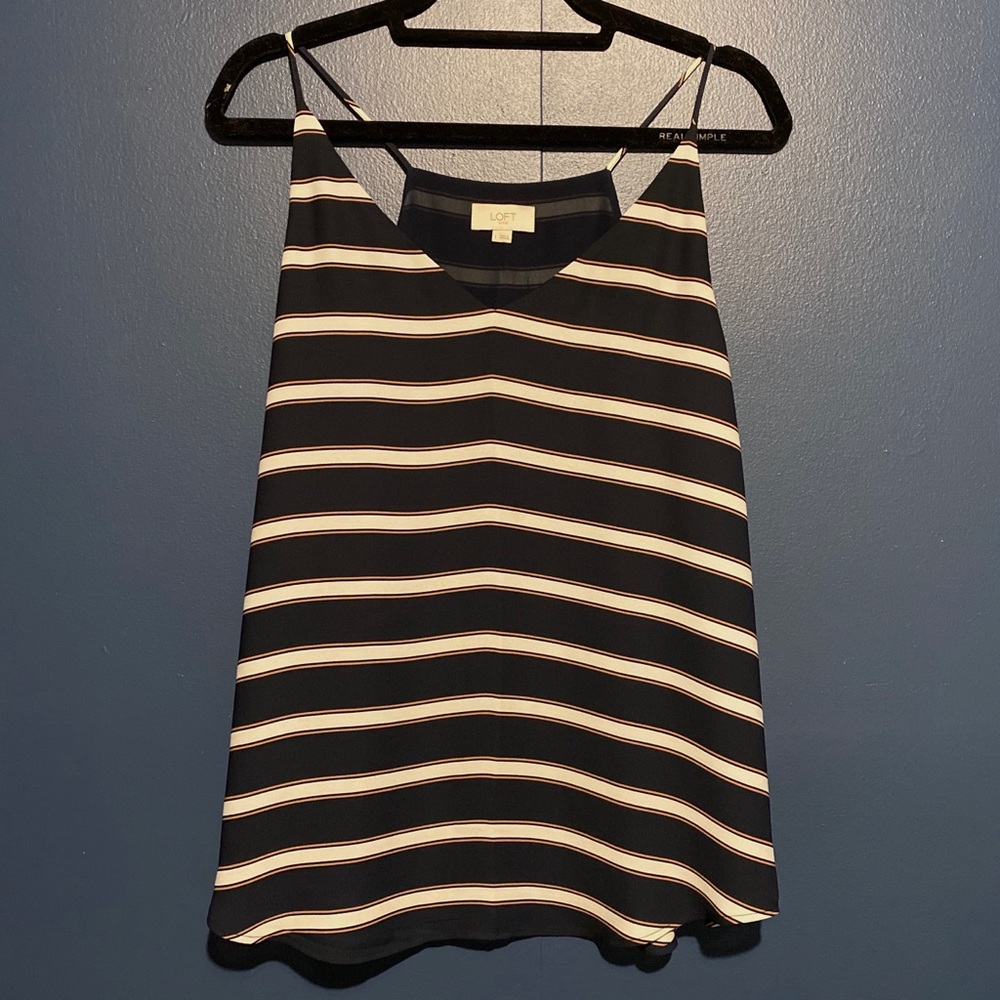 LOFT Striped Flowy Tank Top Navy & Pink 💕